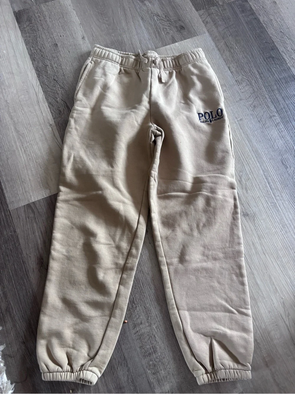 Polo by Ralph Lauren Beige Kids Fleece Joggers with Navy Logo